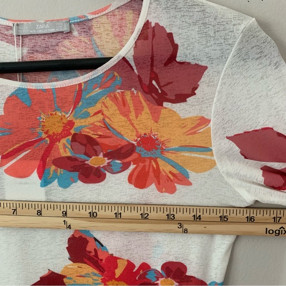 Zara W/B Collection Long Sleeve Sheer White Top Floral Raw Edge Hem Lolita Small - Picture 9 of 10